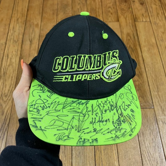 Columbus Clippers Signed Hat MiLB OC Sports Youth Snapback Black Neon Green Cap